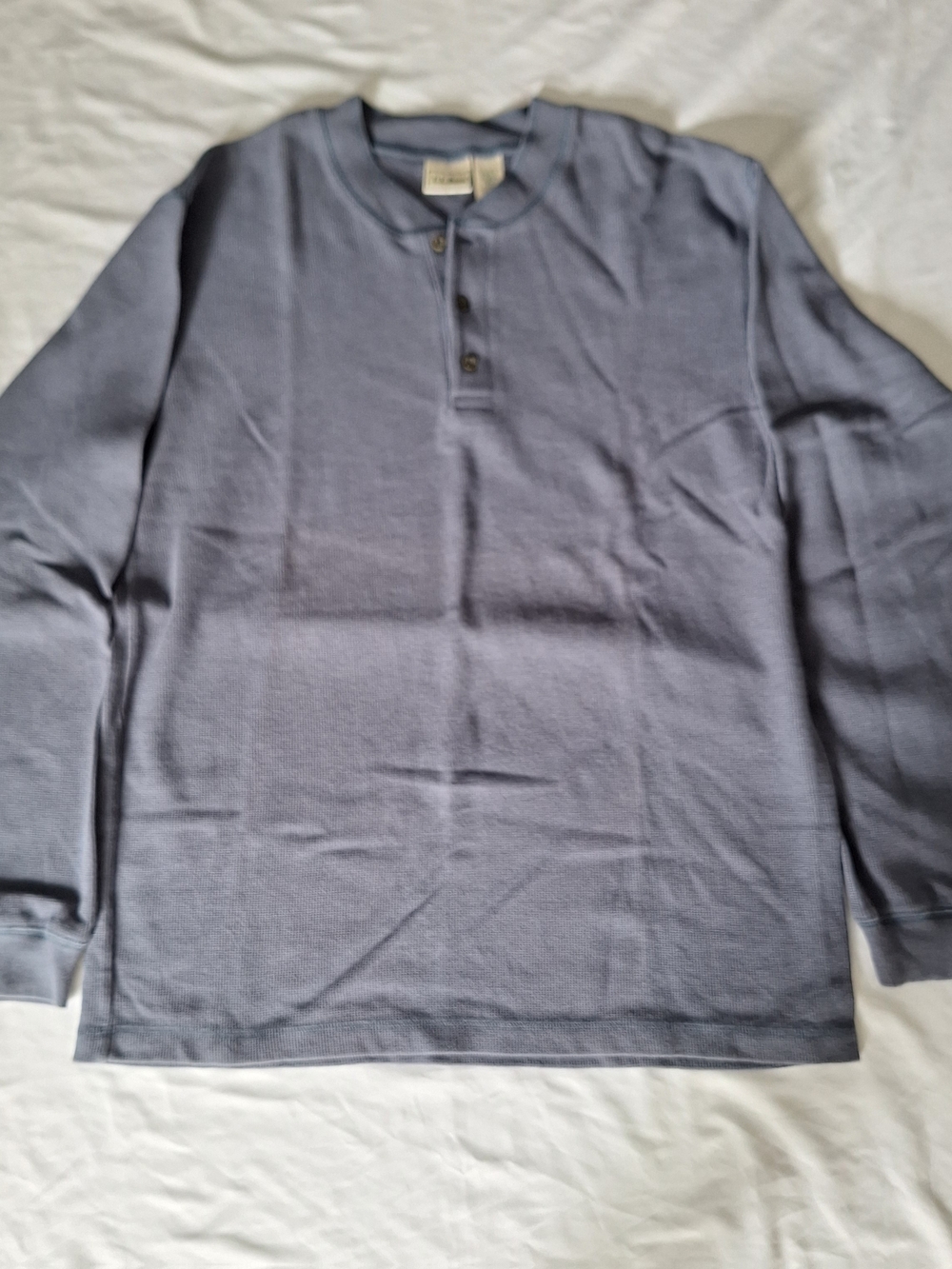 L.L. Bean Mens Gray Thermal Henley Long Sleeve 100% Cotton Medium